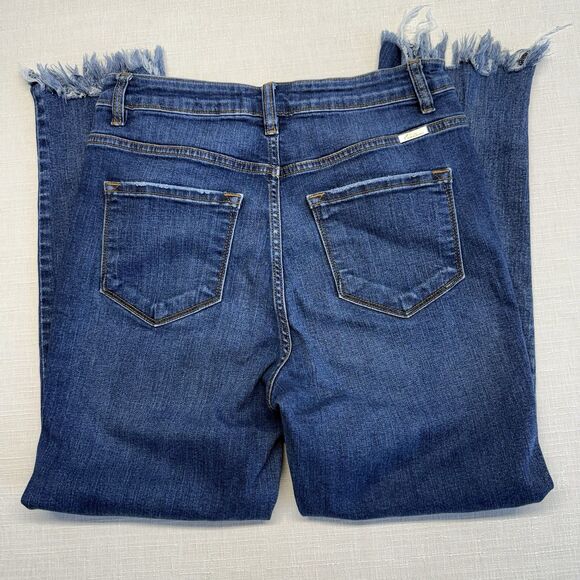 KanCan High-Rise Button Fly Frayed Hem Stretch Straight Blue Denim Women's Jeans - Picture 4 of 9